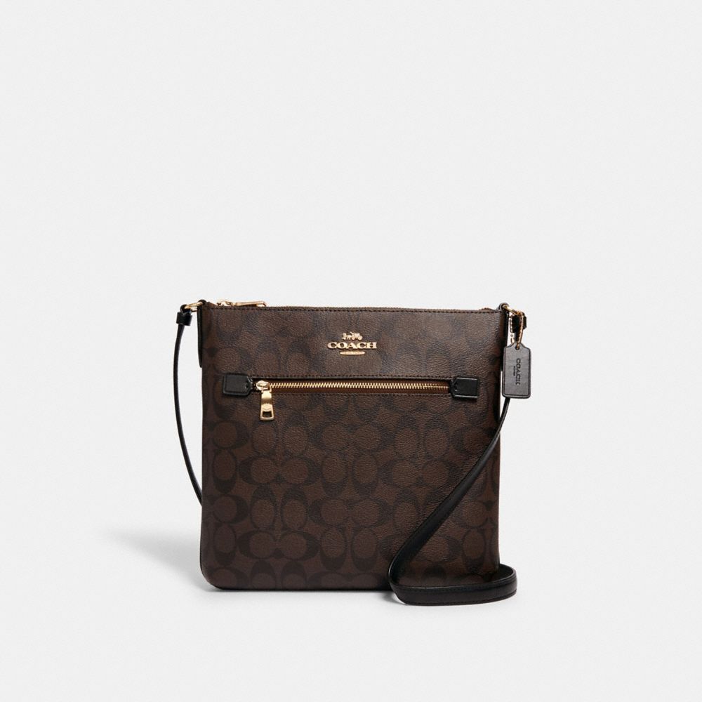 COACH®,ROWAN FILE BAG IN SIGNATURE CANVAS,pvc,Gold/Brown Black,Front View