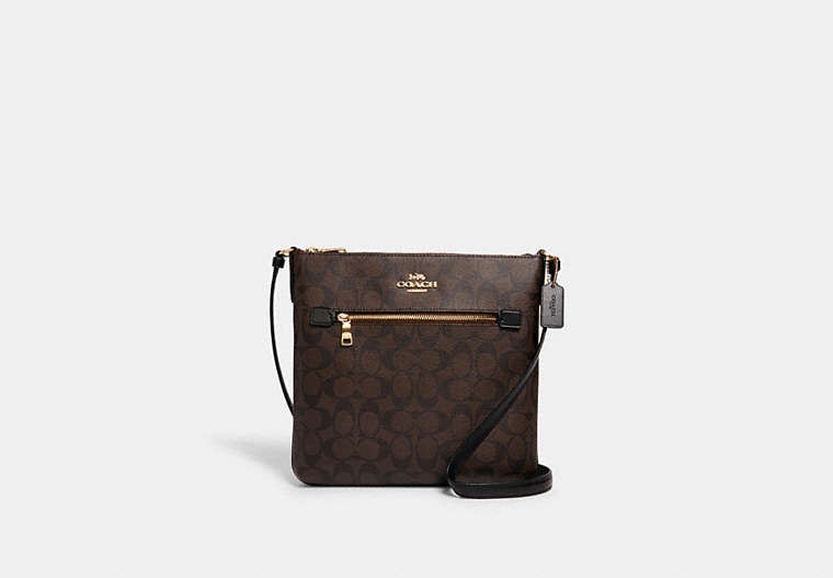 COACH®,ROWAN FILE BAG IN SIGNATURE CANVAS,pvc,Gold/Brown Black,Front View