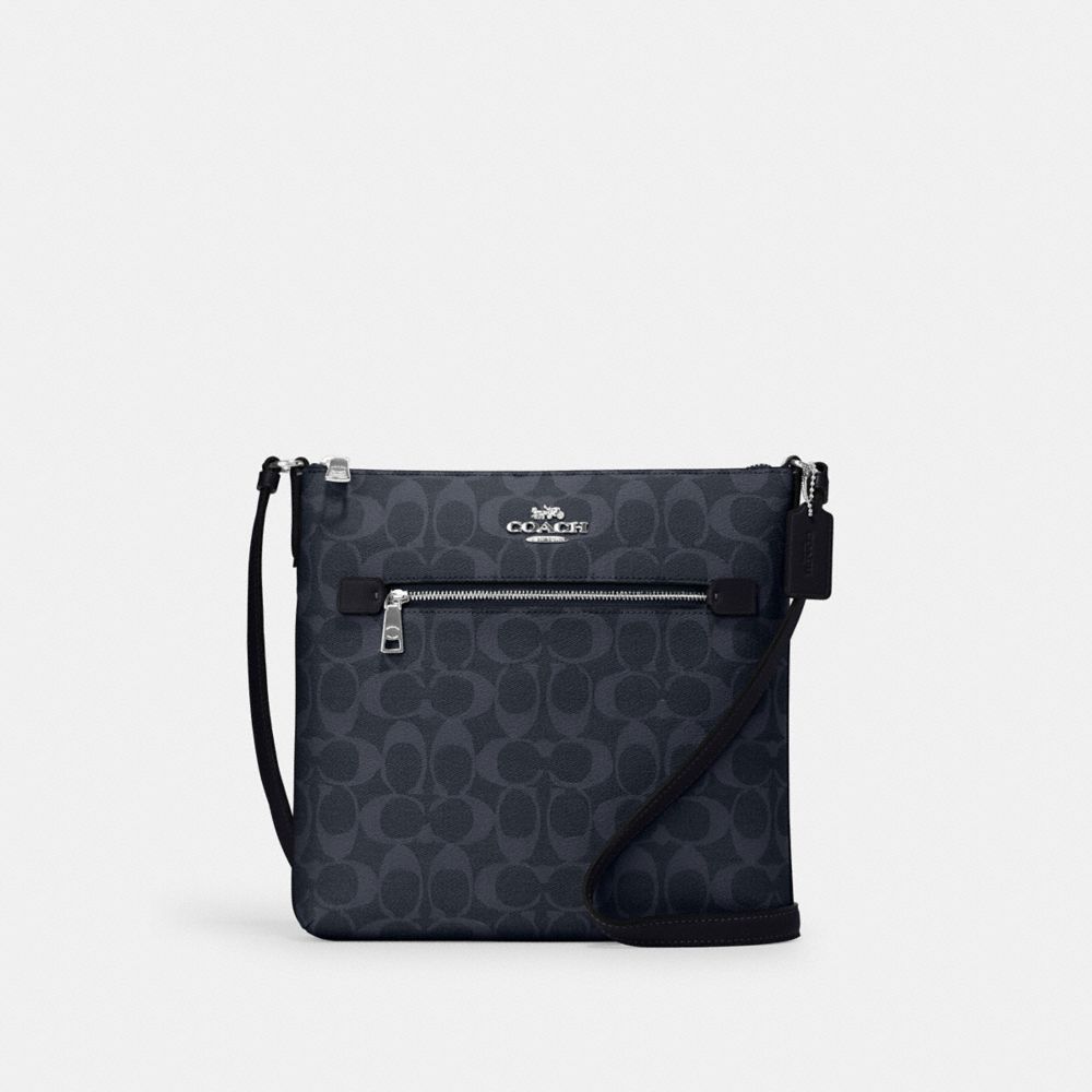 COACH®,ROWAN FILE BAG IN SIGNATURE CANVAS,Signature Canvas,Silver/Denim/Midnight Navy,Front View