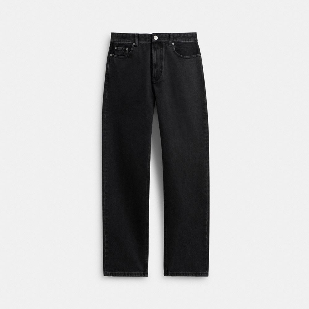 COACH®,BLACK TAPER JEANS IN ORGANIC COTTON,Organic Cotton,Black,Front View