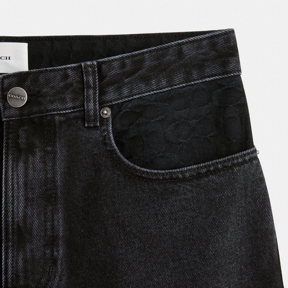 COACH®,Black Taper Jeans In Organic Cotton,Denim,Organic Cotton,Straight,No Embellishment,Casual,,Inside View,Top View