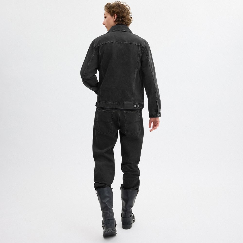 COACH®,Black Denim Jacket In Organic Cotton,Leather,Organic Cotton,Trucker,Denim,No Embellishment,Casual,,Scale View