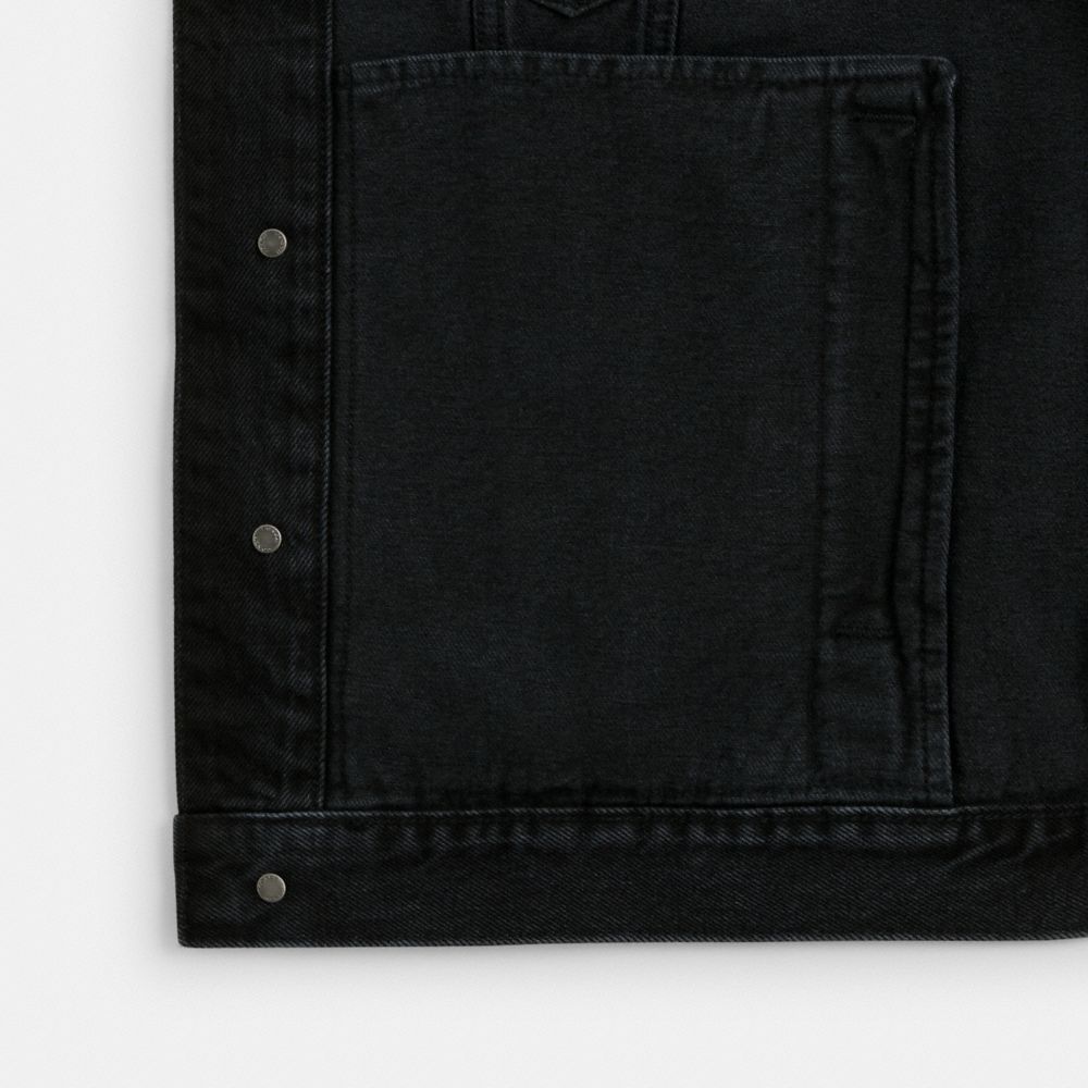 COACH®,BLACK DENIM JACKET IN ORGANIC COTTON,Denim,Black,Inside View,Top View