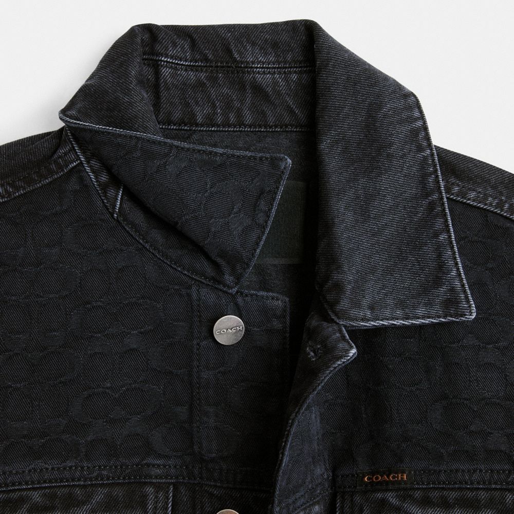 COACH®,Black Denim Jacket In Organic Cotton,Leather,Organic Cotton,Trucker,Denim,No Embellishment,Casual,,Interior View