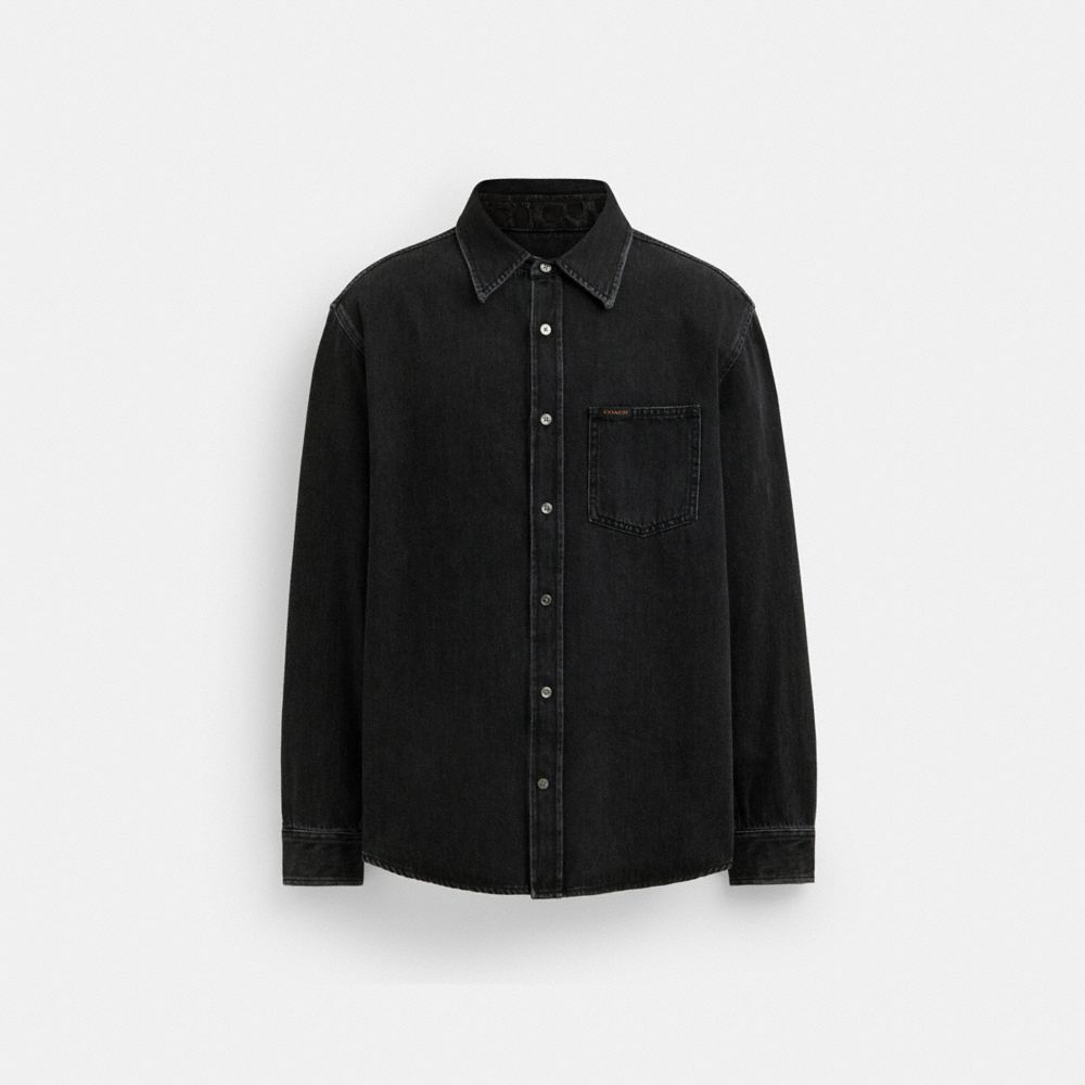 COACH®,BLACK DENIM SHIRT IN ORGANIC COTTON,Denim,Black,Front View