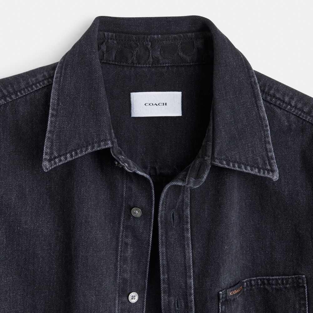 COACH®,BLACK DENIM SHIRT IN ORGANIC COTTON,Denim,Black,Inside View,Top View