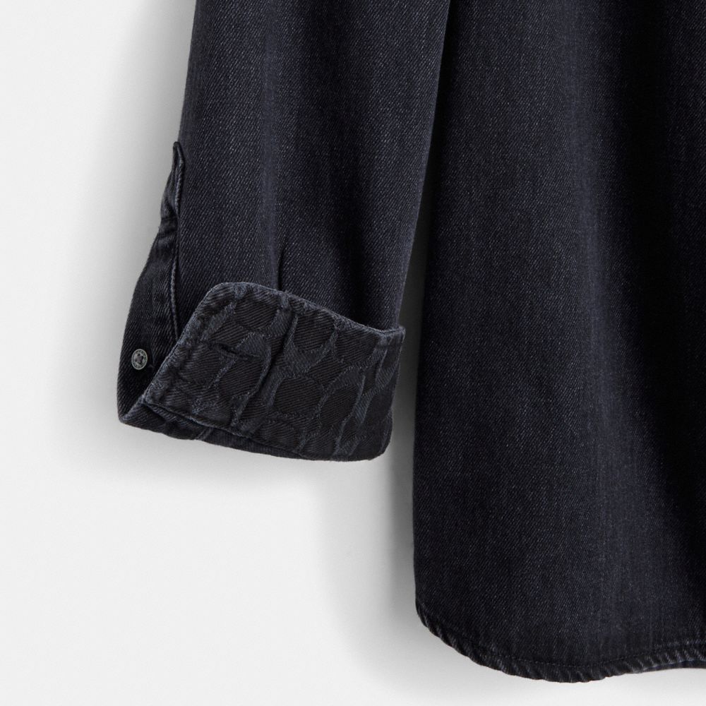 COACH®,BLACK DENIM SHIRT IN ORGANIC COTTON,Denim,Black,Interior View