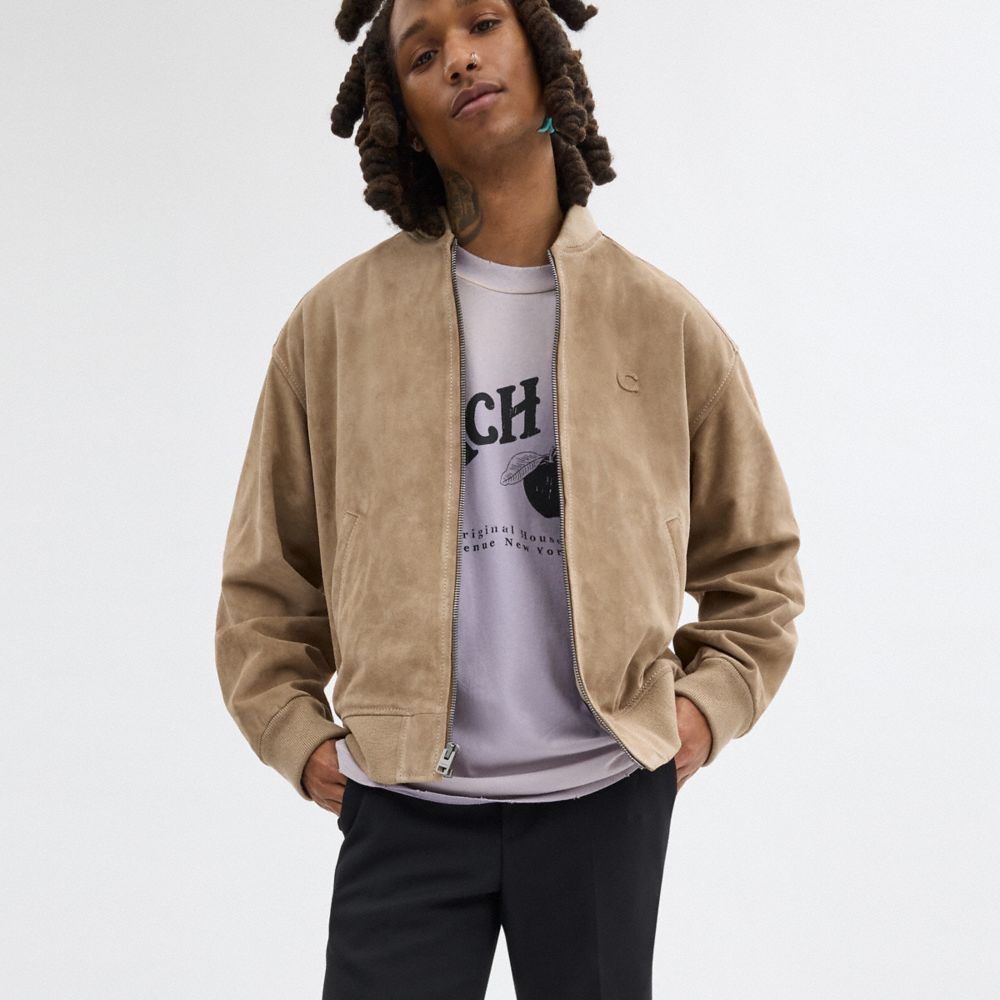 COACH®,VESTE LÉGÈRE EN SUÈDE,Beige,Scale View