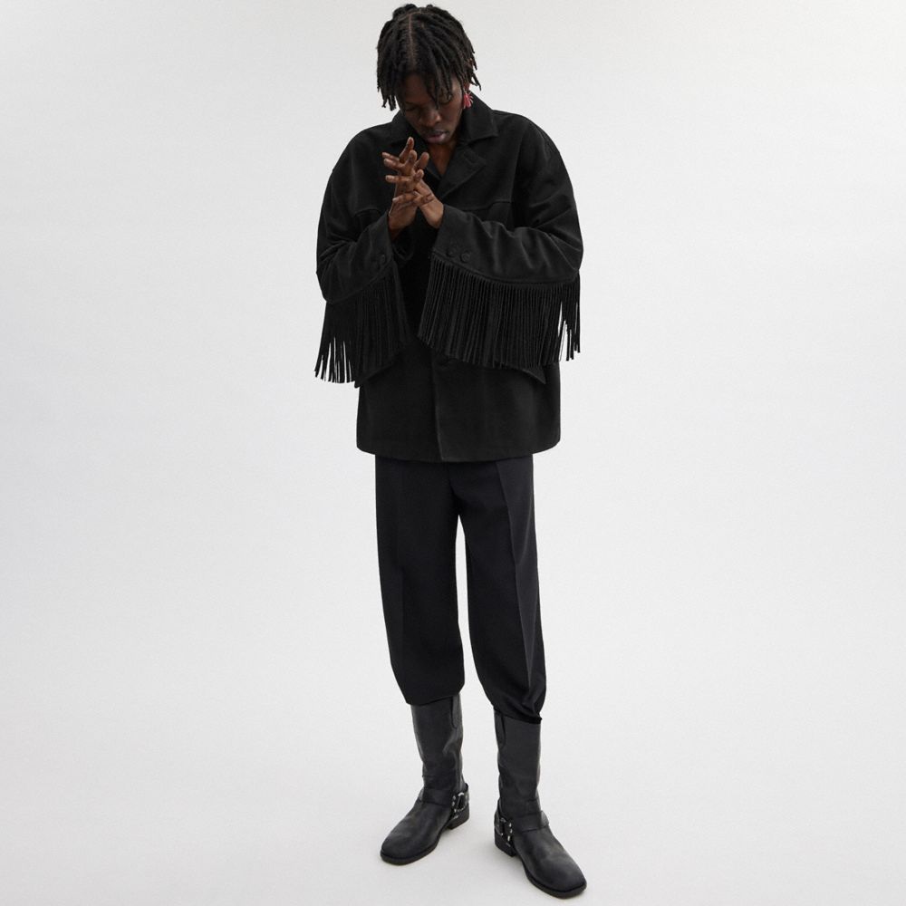 COACH®,Suede Fringe Jacket,Viscose,Suede,Polyester,Jacket,Fringe,Casual,Black,Scale View
