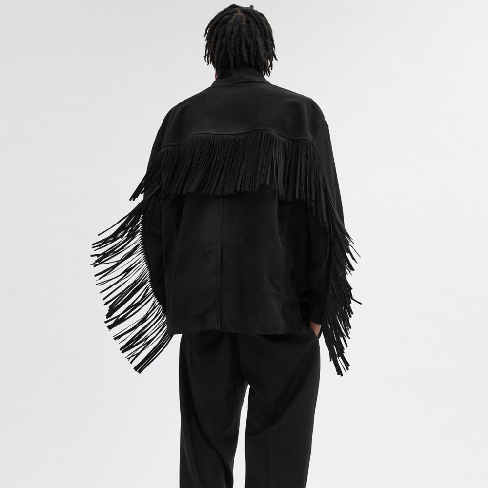 COACH®,Suede Fringe Jacket,Viscose,Suede,Polyester,Jacket,Fringe,Casual,Black,Scale View