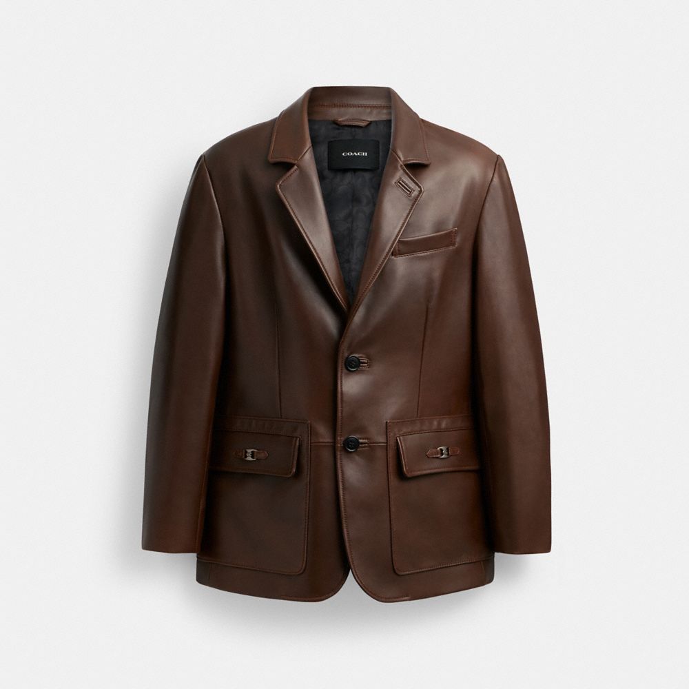 COACH®,HERITAGE C LEATHER BLAZER,The Leather Shop,Brown,Front View image number 0