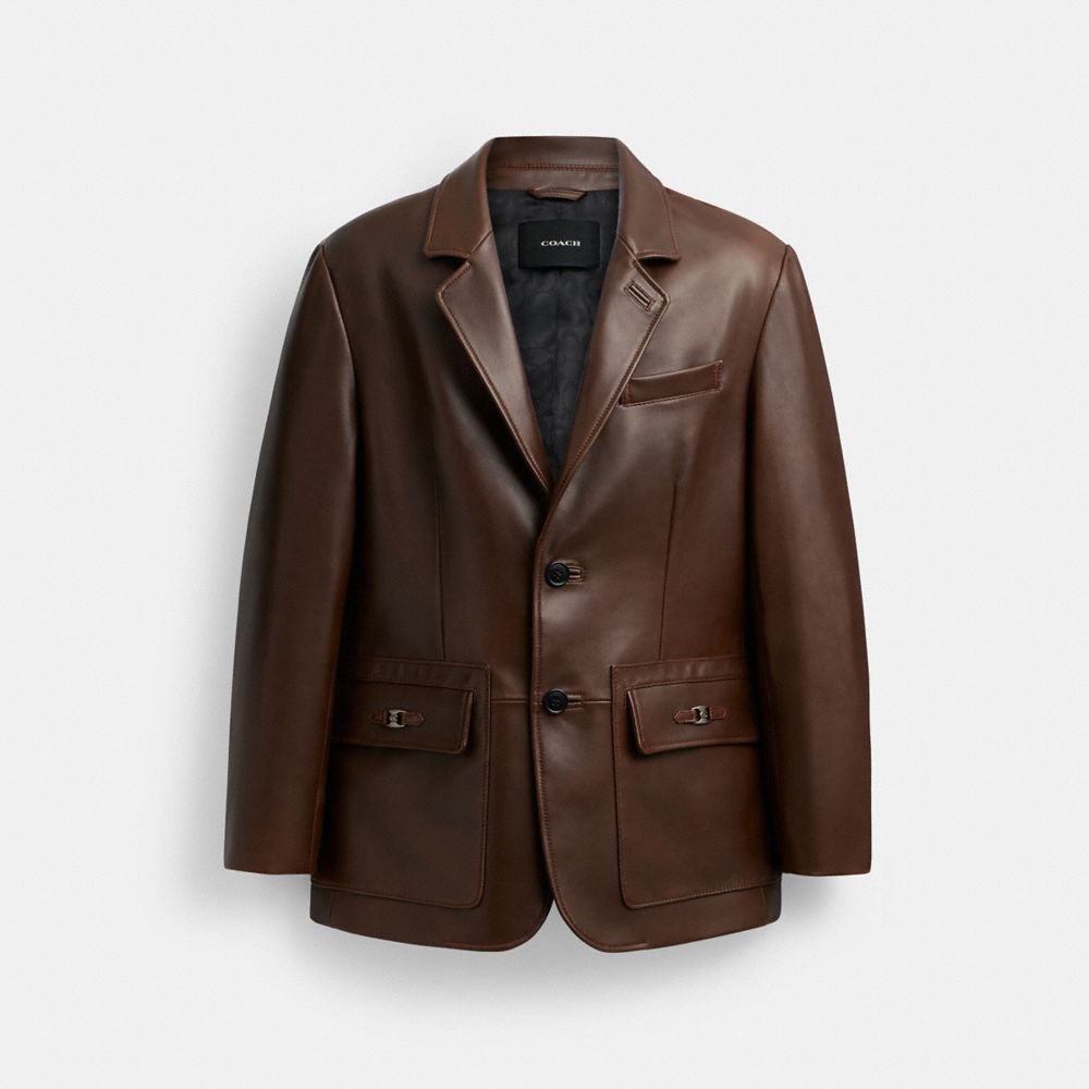 COACH®,BLAZER EN CUIR C HÉRITAGE,Marron,Front View