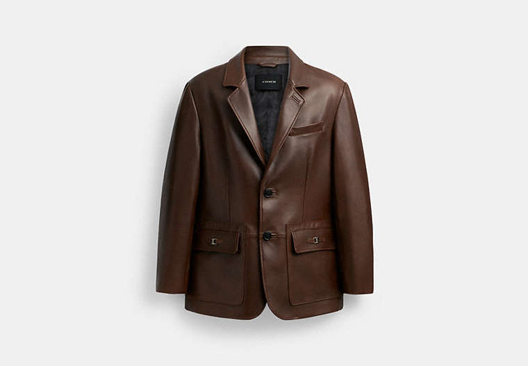 COACH®,HERITAGE C LEATHER BLAZER,The Leather Shop,Brown,Front View image number 0