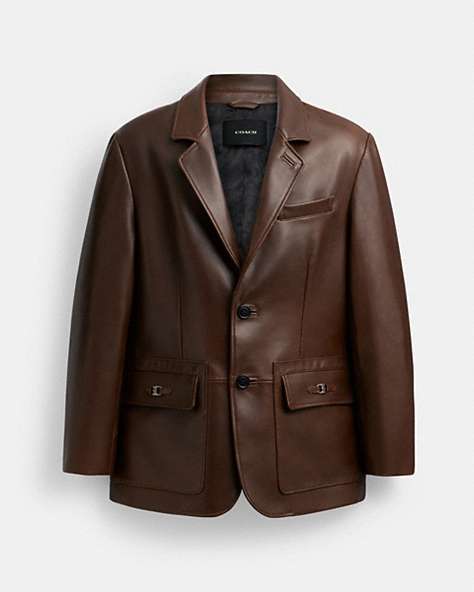 COACH®,HERITAGE C LEATHER BLAZER,Brown,Front View