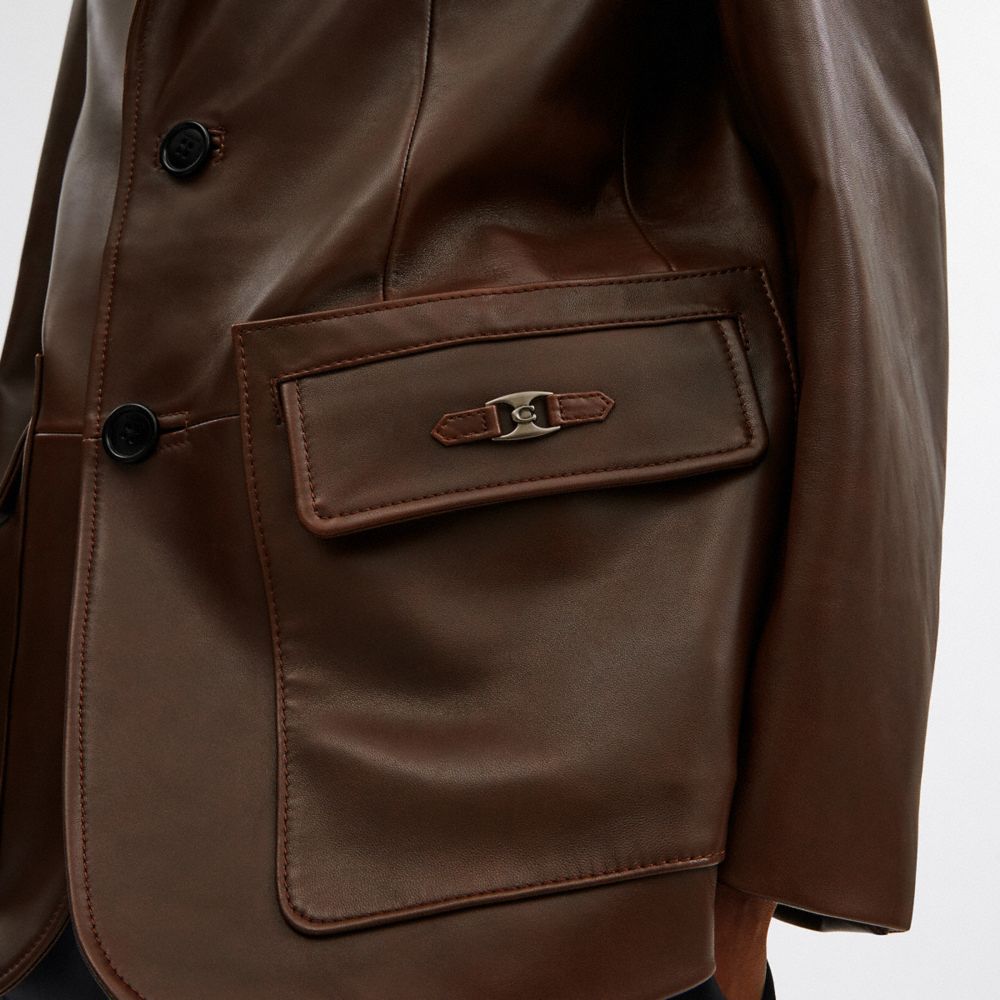 Shop Coach Heritage C Leather Blazer In Brown