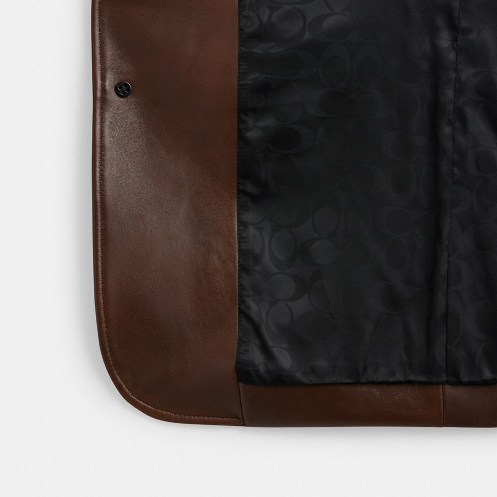 COACH®,Heritage C Leather Blazer,Leather,Viscose,Polyester,Blazer,Leather,Metal,Logo,Business Casual,Brown,Inside View,Top View