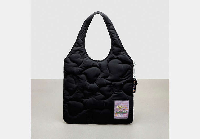 COACH®,Coachtopia Loop Quilted Heart Flat Tote,Black,Front View