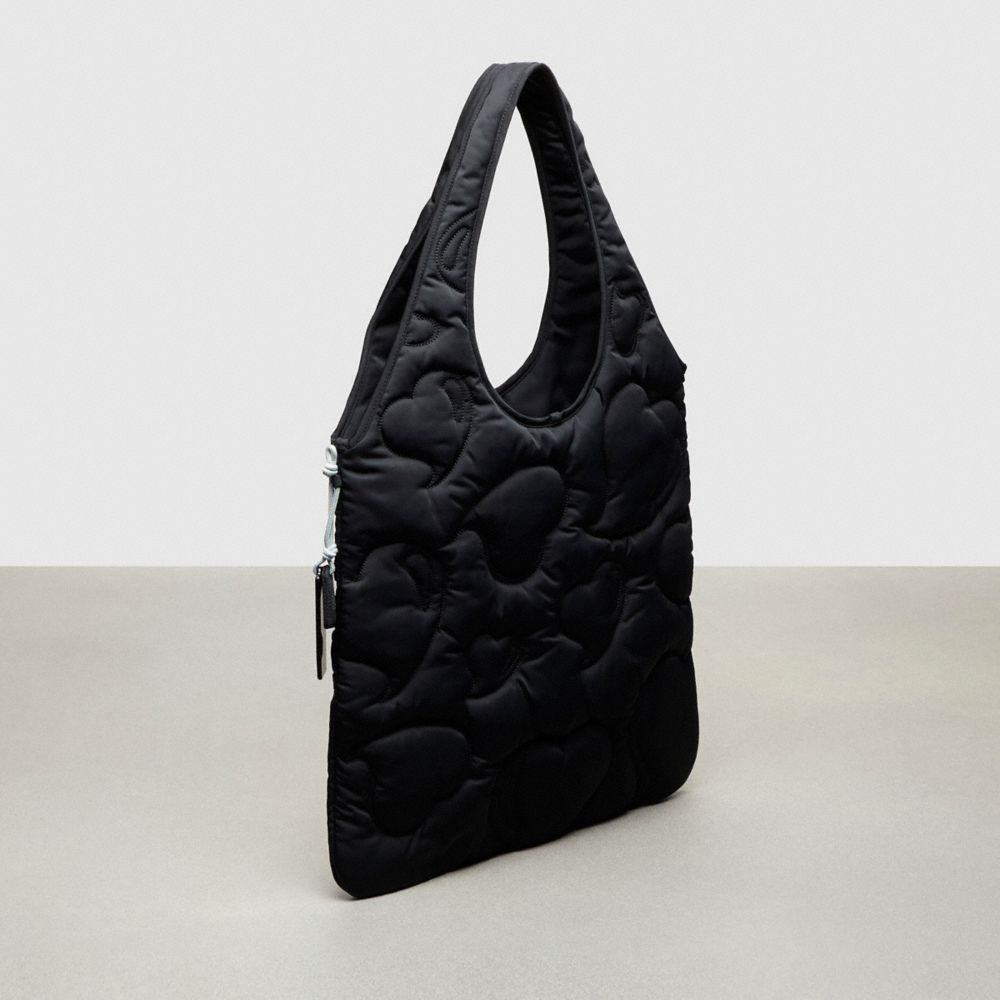 COACH®,Coachtopia Loop Quilted Heart Flat Tote,Recycled Polyester,Coachtopia Loop,Black,Angle View