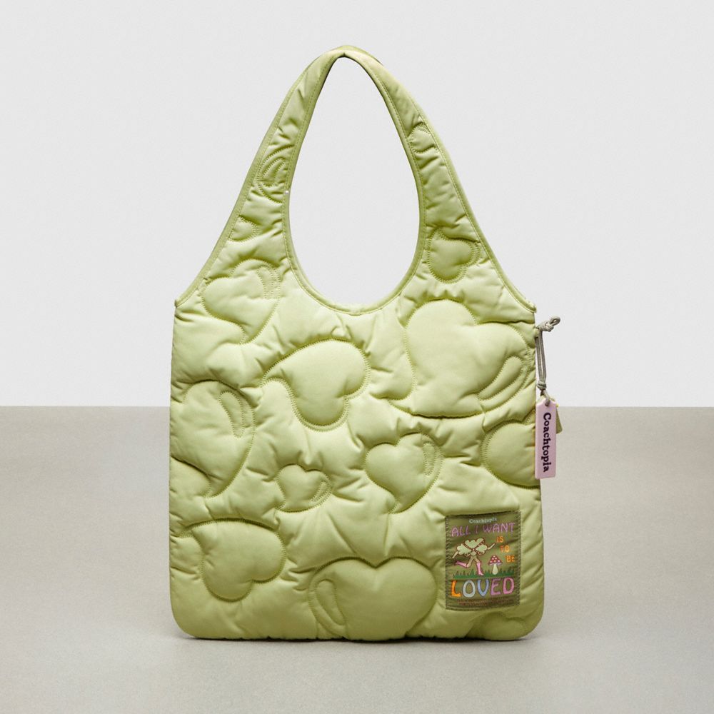 COACH®,Coachtopia Loop Quilted Heart Flat Tote,Recycled Polyester,Coachtopia Loop,Pale Lime,Front View image number 0