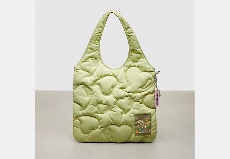 COACH®,Coachtopia Loop Quilted Heart Flat Tote,Pale Lime,Front View