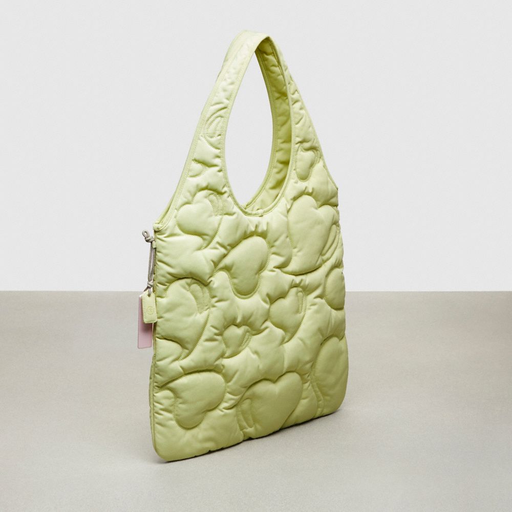 COACH®,Coachtopia Loop Quilted Heart Flat Tote,Polyester,Tote,Plastic,Applique,Casual,Green,Angle View