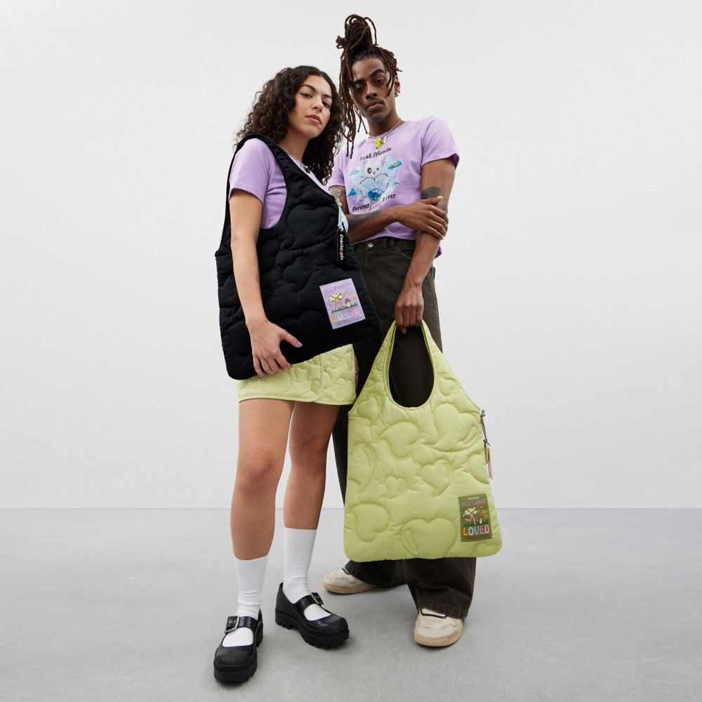 COACH®,Coachtopia Loop Quilted Heart Flat Tote,Polyester,Tote,Plastic,Applique,Casual,Green,Scale View