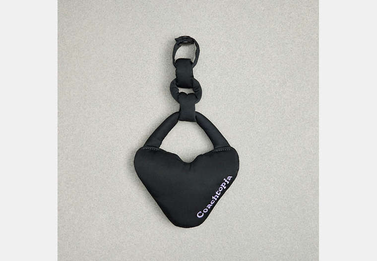 COACH®,Coachtopia Loop Puffy Heart Bag Charm,Black,Front View