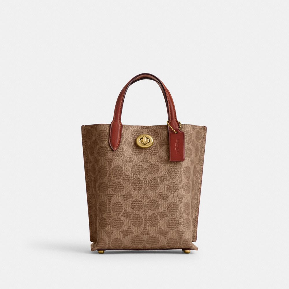 COACH®,WILLOW TOTE 16 IN SIGNATURE CANVAS,Small,Brass/Tan/Rust,Front View image number 0