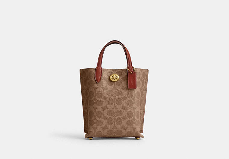 COACH®,WILLOW TOTE 16 IN SIGNATURE CANVAS,Small,Brass/Tan/Rust,Front View image number 0