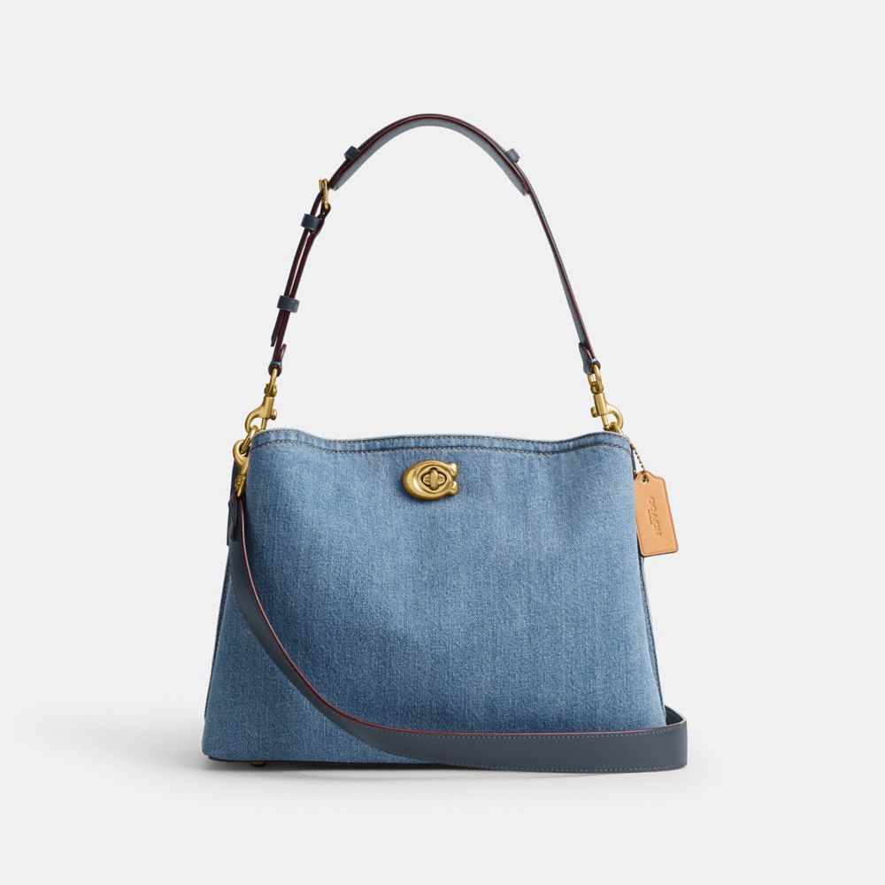 COACH®,WILLOW SHOULDER BAG,Medium,Brass/Indigo,Front View