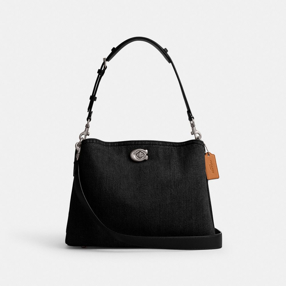 COACH®,WILLOW SHOULDER BAG,Medium,Silver/Black,Front View image number 0