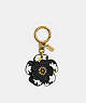 COACH®,TEA ROSE BAG CHARM WITH FLORAL PRINT,Brass/Black Multi,Front View