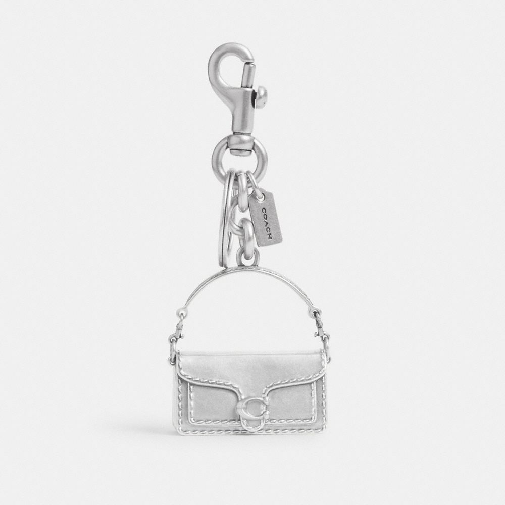 COACH®,Tabby Bag Charm,Bag Charm,Logo,Silver Metal,Casual,Silver,Metallic,Front View