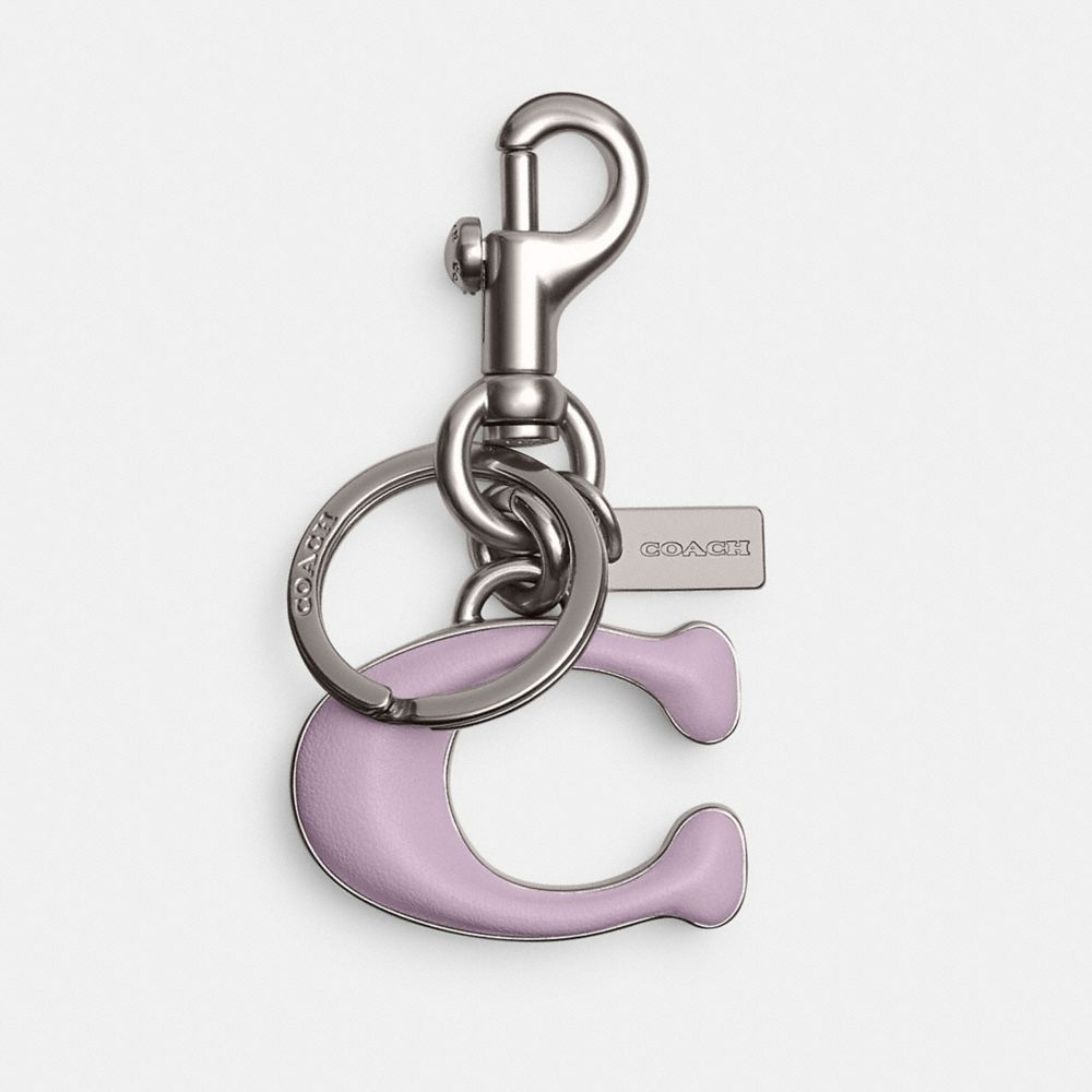 COACH®,SIGNATURE BAG CHARM,Silver/Soft Purple,Front View