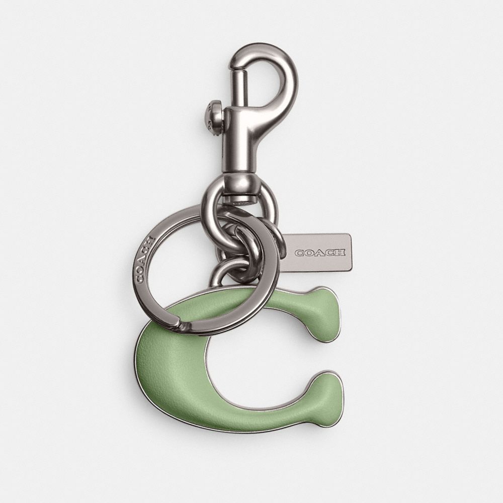 COACH®,SIGNATURE BAG CHARM,Silver/Pale Pistachio,Front View