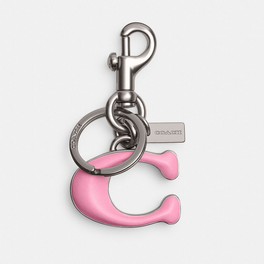 COACH®,SIGNATURE BAG CHARM,Silver/Vivid Pink,Front View