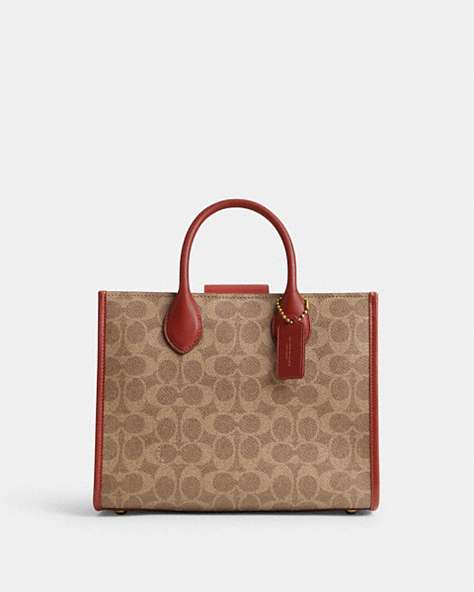 COACH®,ACE TOTE BAG 26 IN SIGNATURE CANVAS,Medium,Brass/Tan/Rust,Front View