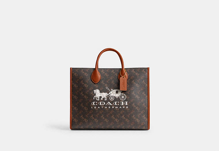 COACH®,ACE TOTE BAG 35 WITH HORSE AND CARRIAGE PRINT,X-Large,Brass/Truffle Burnished Amber,Front View image number 0