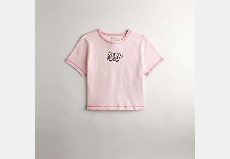 COACH®,Cropped Tee: Flying Cherries,Cherry Print,Light Pink Multi,Front View image number 0