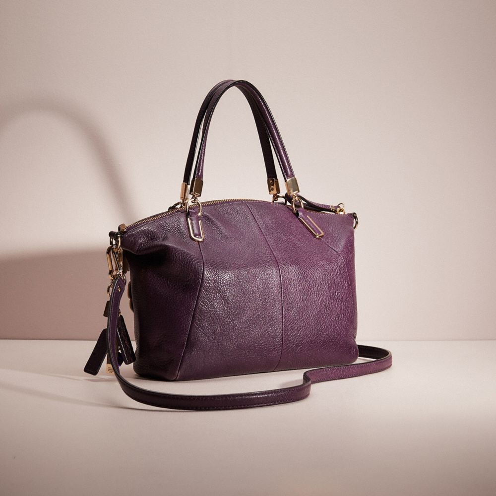 COACH®,UPCRAFTED MADISON SMALL KELSEY SATCHEL,Gold/Black Violet,Angle View