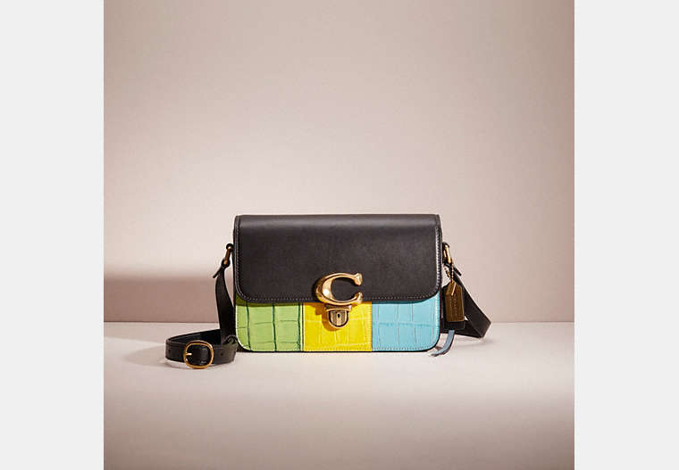 COACH®,UPCRAFTED STUDIO SHOULDER BAG,Glovetanned Leather,Small,Hello Summer,Brass/Black,Front View