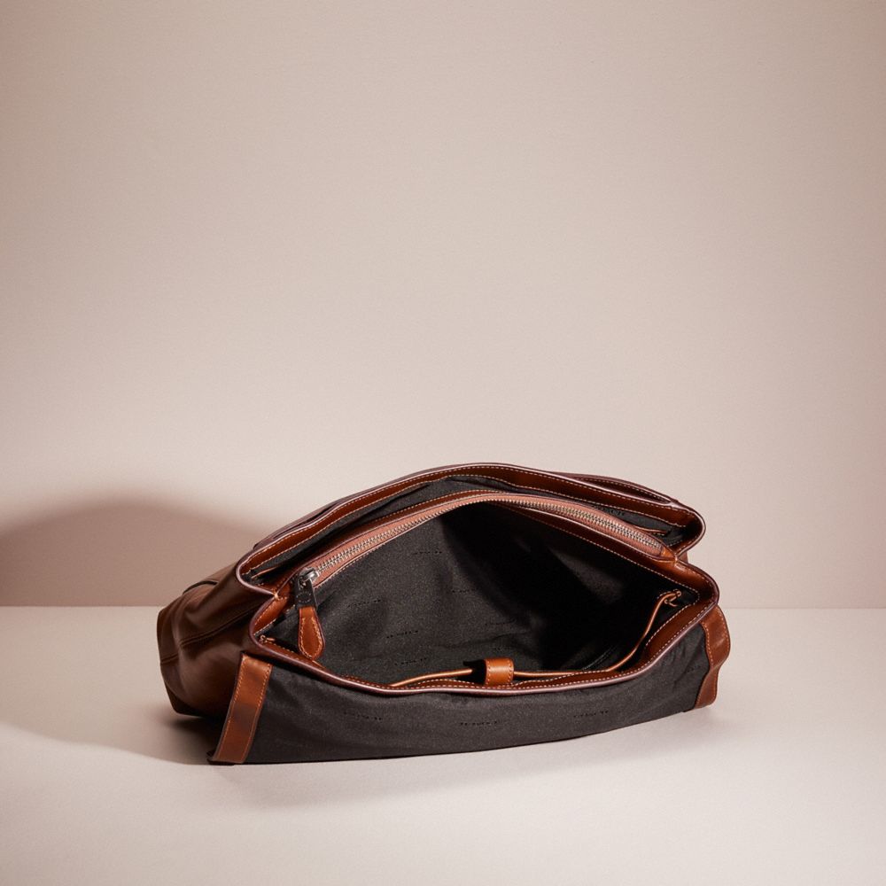 COACH®,UPCRAFTED METROPOLITAN SOFT PUSH LOCK BRIEF,Leather,Medium,Gunmetal/Saddle,Inside View,Top View