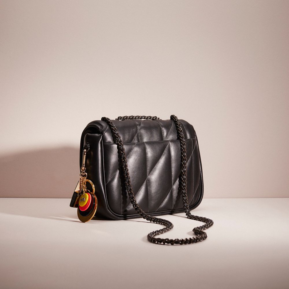 COACH®,Upcrafted Pillow Madison Shoulder Bag With Quilting,Leather,Shoulder Bag,Metal,Logo,Day Party,Black,Angle View