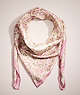 COACH®,RESTORED HORSE AND CARRIAGE TEA ROSE PRINT SILK SQUARE SCARF,Silk,Aurora Sparkling Silver,Front View