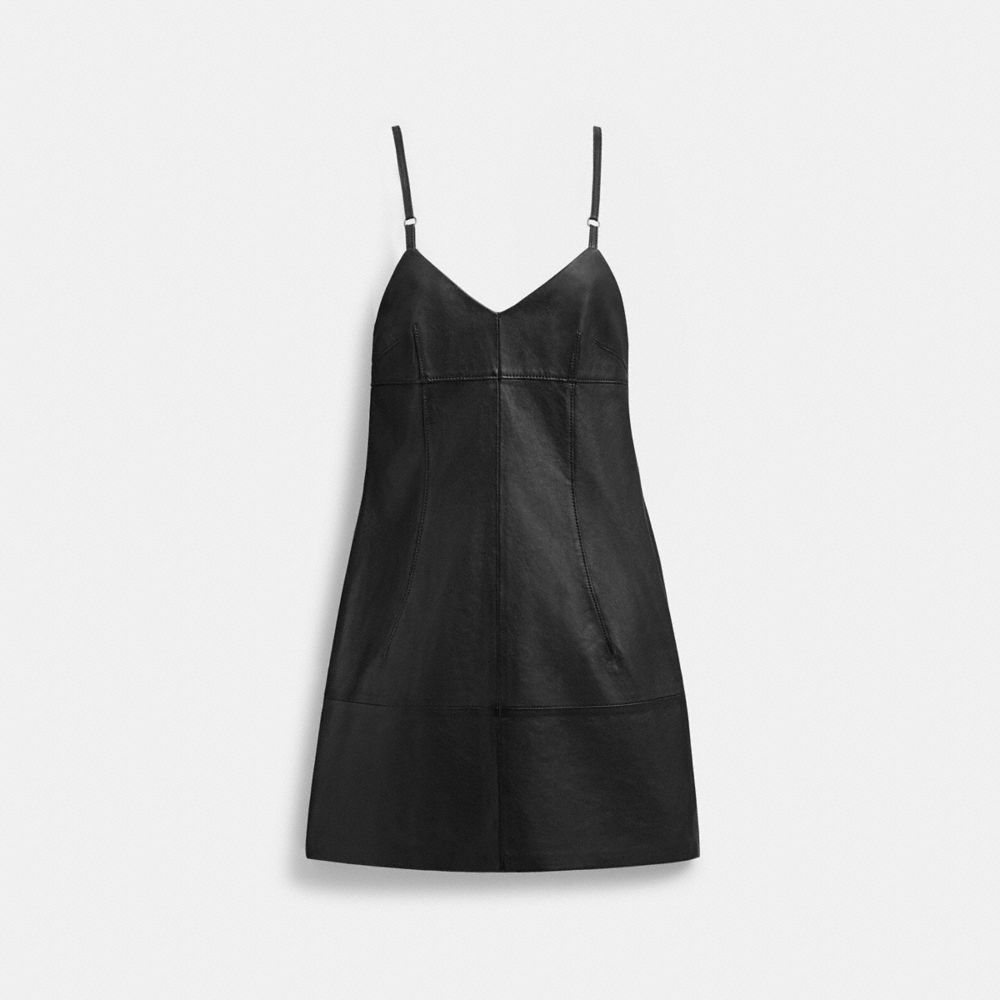 COACH®,SHORT LEATHER DRESS,Lamb leather,The Leather Shop,Black,Front View