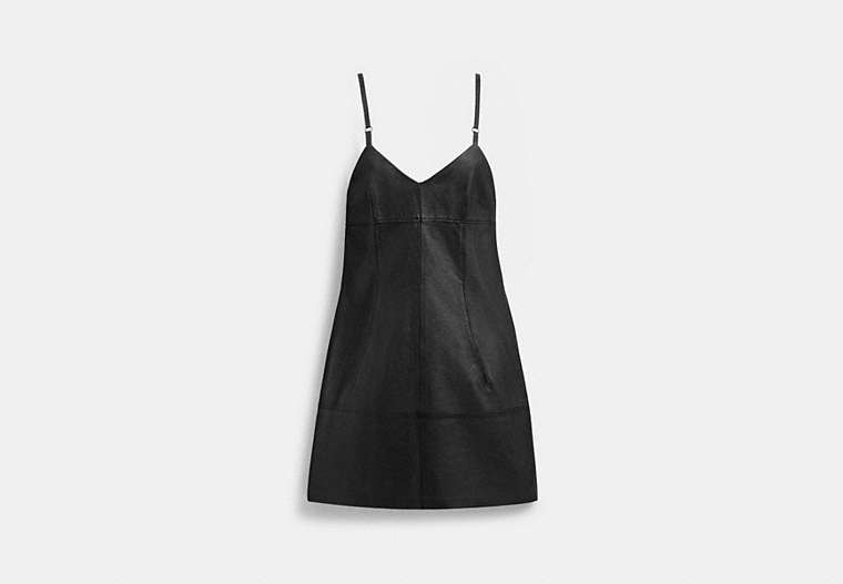 COACH®,SHORT LEATHER DRESS,Black,Front View