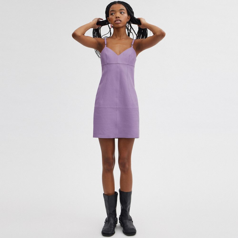 COACH®,SHORT LEATHER DRESS,Lamb leather,The Leather Shop,Purple,Scale View