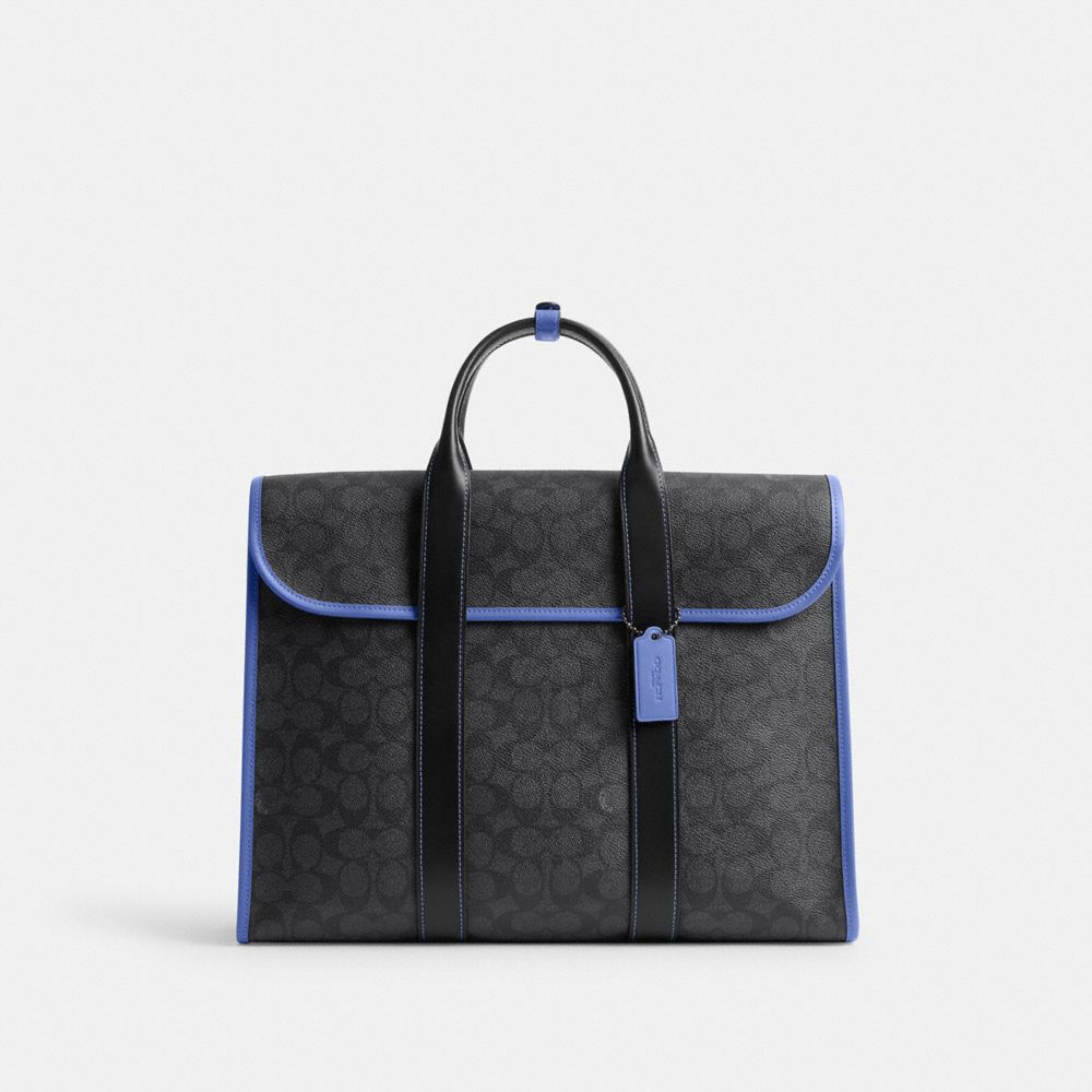 COACH®,POCHE-DOCUMENTS GOTHAM EN TOILE SIGNATURE,Anthracite/Bleuet,Front View