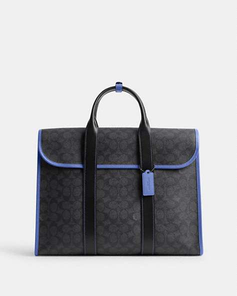 COACH®,GOTHAM PORTFOLIO IN SIGNATURE CANVAS,Charcoal/Blueberry,Front View