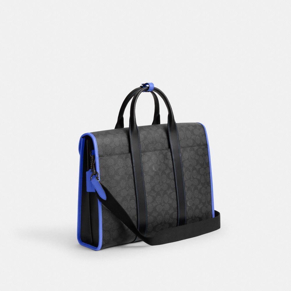 COACH®,GOTHAM PORTFOLIO BAG IN SIGNATURE CANVAS,Signature Coated Canvas,Large,Charcoal/Blueberry,Angle View